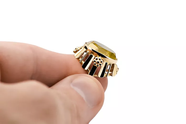 Винтидж стил Пръстен Жълт перидот 14K жълто злато vrc043y